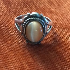 Sterling Silver ring with gold stone - size 7